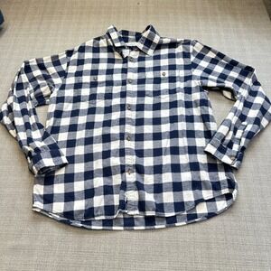 Hanna Andersson Flannel Shirt Mens Large Navy White Buffalo‎ Check Preppy Cabin